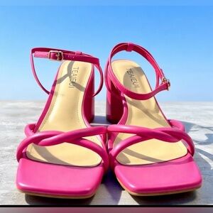 Sandals Strappy Heal Women Dressy Open Square Toe Comfort NEW Hot Pink Pastel 8